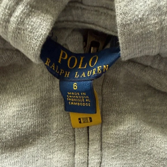 Polo by Ralph Lauren Kids (girls) Light Gray Hoodie with Navy and Pink Accents - Picture 5 of 5